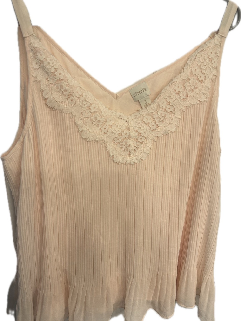 Chico's Pale Blush Lace-Trim Pleated Camisole pleated dress flowy tank size 3 xl